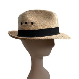 Latin Hand's New Orleans Panama‎ Hat, Straw Hat, Fedora Unisex Black Band Size M